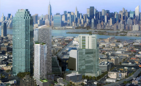 Rendering of new developments in Long Island City's Court Square neighborhood