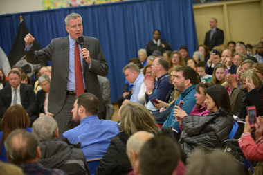  Mayor de Blasio at a town hall meeting in Queens in 2016.  