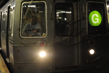  A G train in NYC on August 1, 2013. 