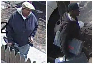  Police are looking for two men who stole more than $5,000 worth of equipment from a van parked on a street in Queens earlier this month. 