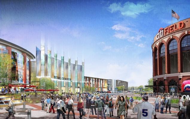 Renderings of a proposed redevelopment of Willets Point headed by a joint venture from the Related Co. and Sterling Equities. The 1.4 million square foot retail and entertainment development was approved by the City Planning Commission on Wednesday. 