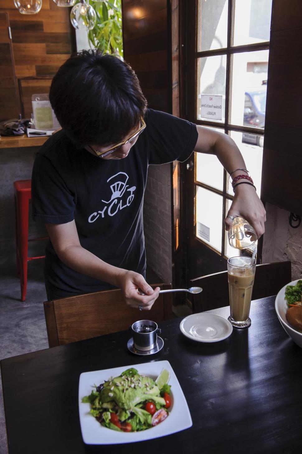 Eating along the G Line. Vietnamese Iced Coffee at Cyclo on 47th Avenue in LIC, Wednesday, June 25, 2014, Queens, NY. (Jeff Bachner/for New York Daily News)