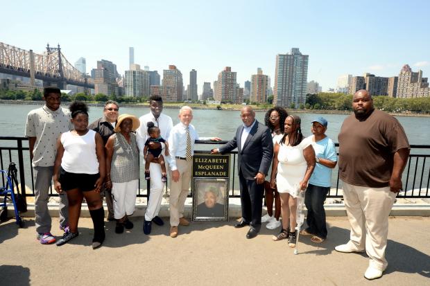  The waterfront esplanade in Queensbridge Park was renamed Friday for Elizabeth McQueen, a late neighborhood advocate.  