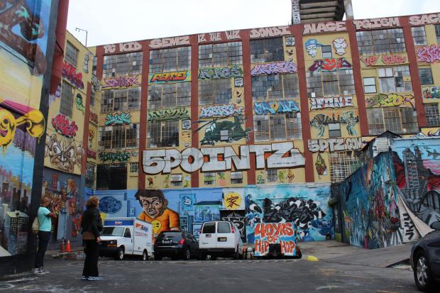  Tourists at graffiti arts center 5 Pointz in Long Island City before it was painted over.  