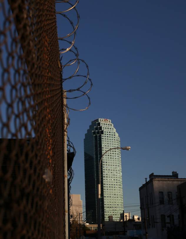 An industrial space in Long Island City with the Citigroup building in the background