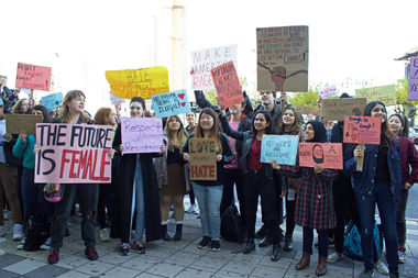  Dozens of students walked out of class at Bard High School Early College in Queens on Wednesday, chanting and holding signs to protest President-Elect Donald Trump. 