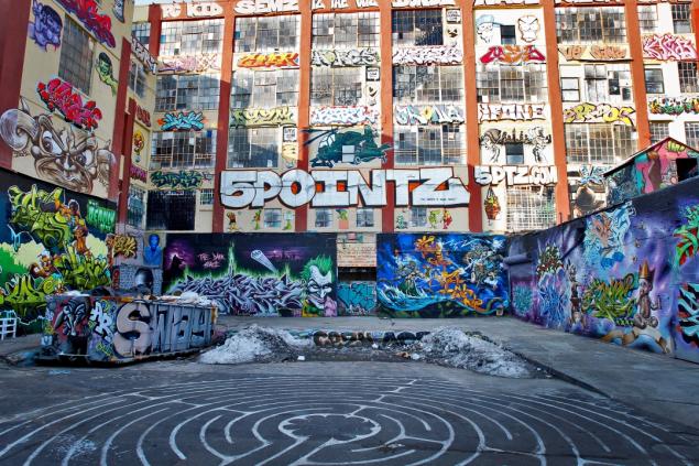 Real estate of 5Pointz, the iconic graffiti-splashed old factory along the number 7 train located at Davis Street and Jackson Avenue in Long Island City, New York, which is considered one of the most significant buildings in Queens, and draws tour buses full of camera-toting graffiti fans.