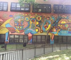 The Groundswell dedication of the mural, ldquo;The Balance ndash; The Four Faces of Health,rdquo; at the Queensbridge Houses. Pictured are Groundswell staff, teaching artists, youth artist representatives (mostly Queensbridge Houses residents) and staff from the Riis Center. 