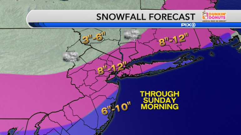 Snowfall forecast as of Thursday morning, Jan. 21, 2016. (Photo: PIX11 Weather Center)