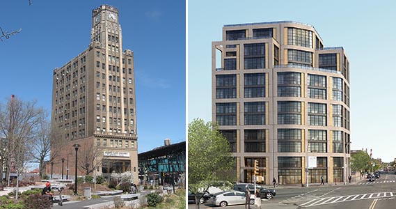 Clock Tower building at 29-27 41st Avenue and rendering of Ascent Development's 11-51 47th Avenue in Long Island City