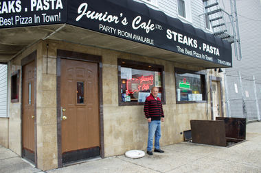  Junior's Cafe owner Junior DiCaprio outside the Long Island City restaurant on its last day in business on April 4, 2017. 