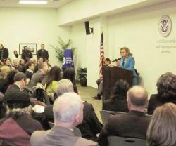 
Congressmember Carolyn Maloney welcomed elected officials to the opening of the new U.S. Citizenship and Immigration Services (USCIS) center in Long Island City. The center is the first of its kind to open outside of Manhattan. 